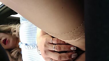 Almost CAUGHT! Sexy Horny little Asian Tgirl Playing with her Pussy in the Car!