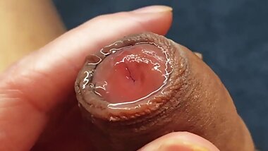 Pulling back my Foreskin Showing Precum Glistening Glans in Slow Motion