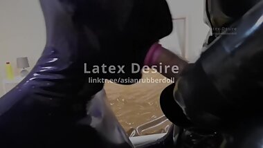 Rubber Doll gives Blowjob Latex Rubber Deep Throat