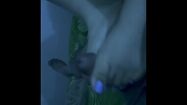 Step Sis Begged me to Cum on her Dusty Blue Toes Again! Huge CumShot!