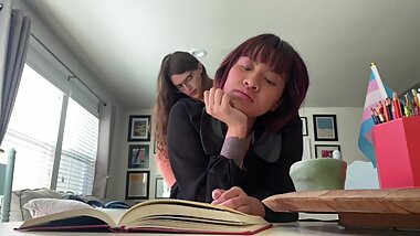 Lesbian Mia Thorne Let’s Trans Roommate Free use Fuck while Reading a Book