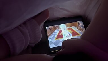 POV: Kawaii Asian Girl Touching herself Watching Genshin Porn Henta and Cum. Parents are Home