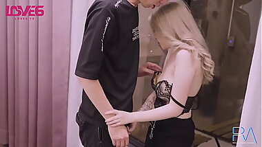 Sexy blonde Asian barber with big natural tits and big butts cheating with her customer