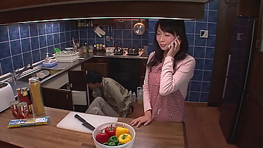 Unsatisfied Japanese housewife seduces two handymen